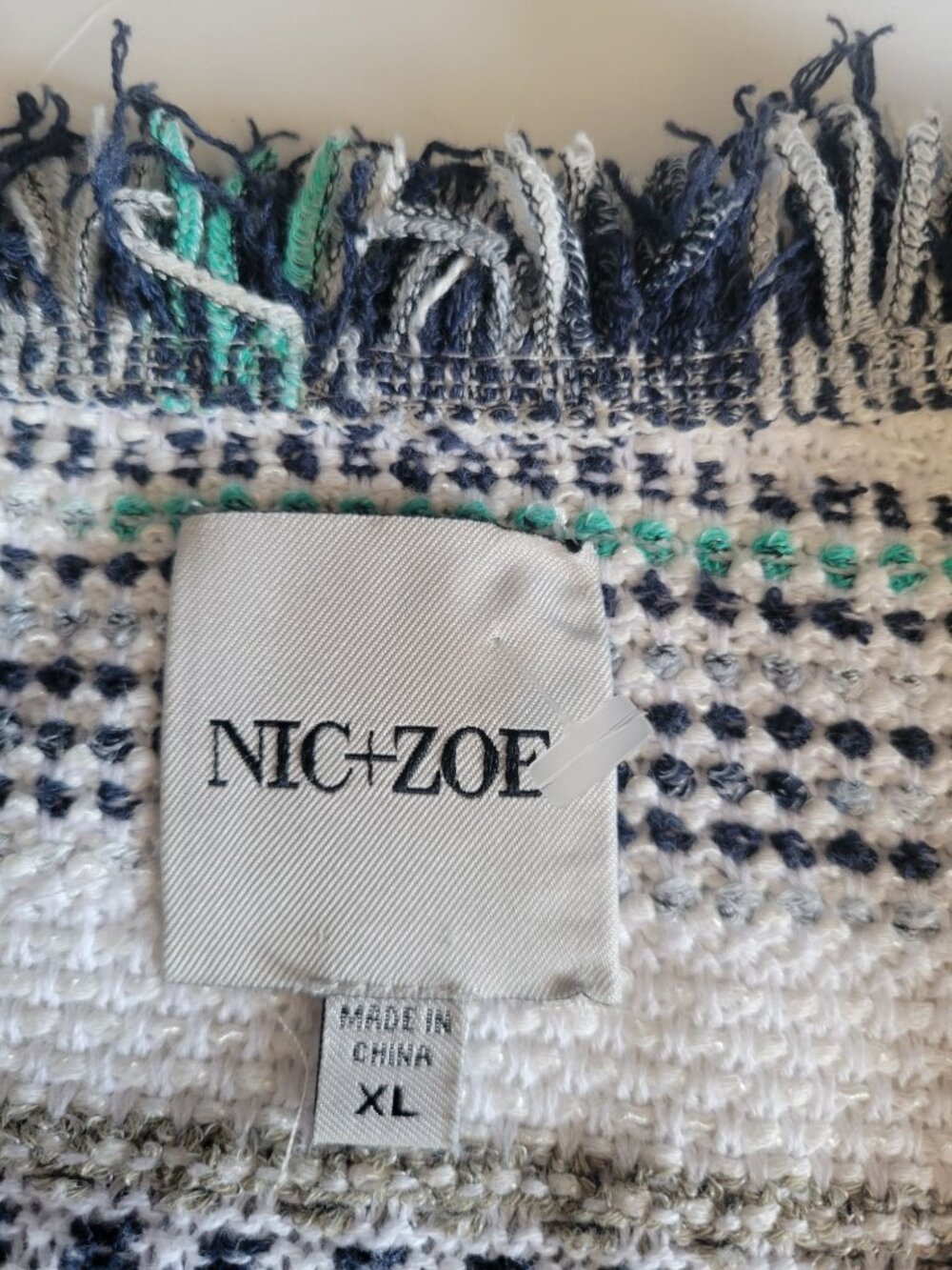 NIC+ZOE Women's Shake It Up jacket blue white striped textured knit fringe XL - Picture 9 of 12